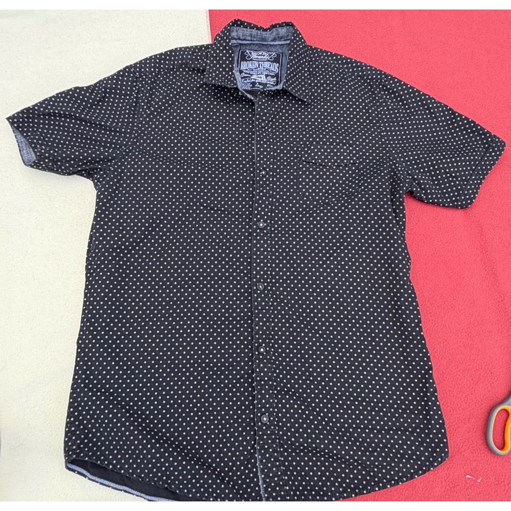 Broken Threads Mens Large Black Star Print Short Sleeve Button Down Cotton Shirt